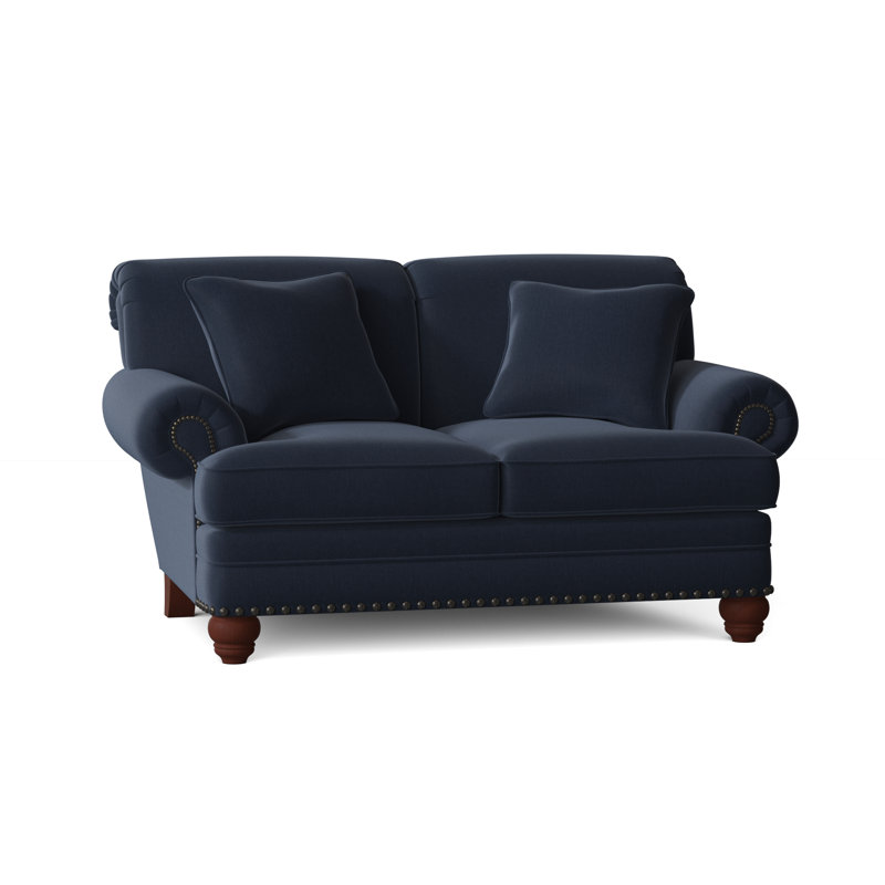 Spratt Loveseat, Peyton Navy Performance Twill, Manhattan, Dark Brass