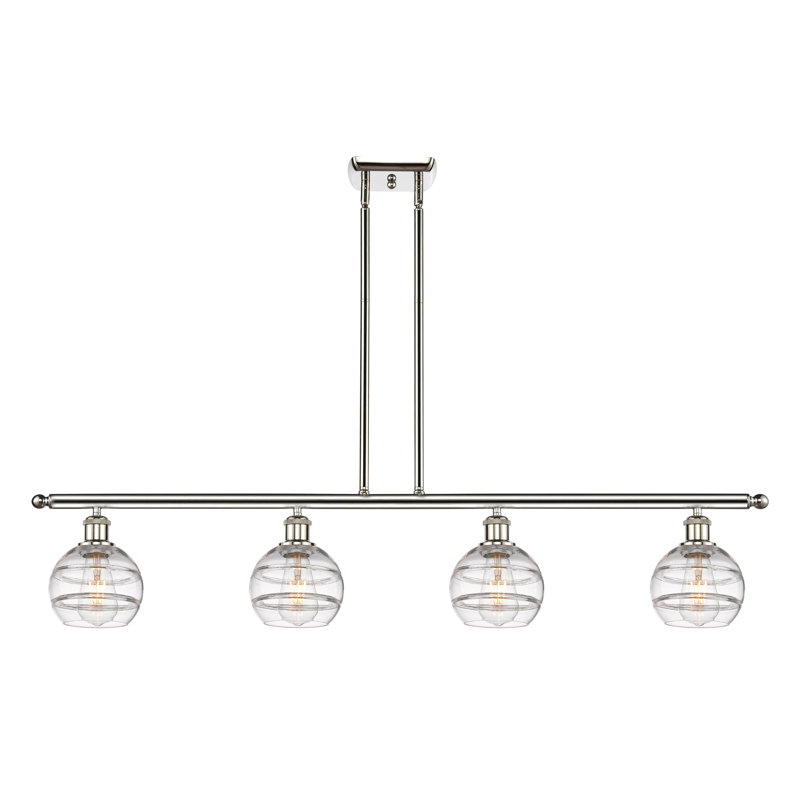 Luminaire suspendu pour îlot de cuisine à 4 lumières Chartoff, Nickel poli, Transparent