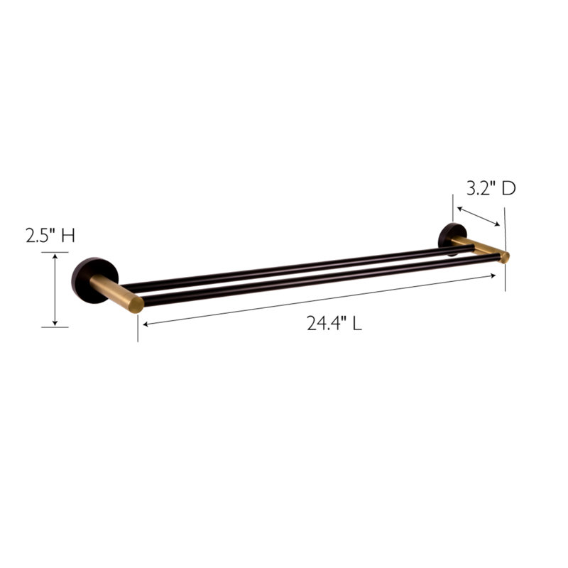 Double barre à serviettes 24 po Design House Kelton, Noir mat / nickel satiné