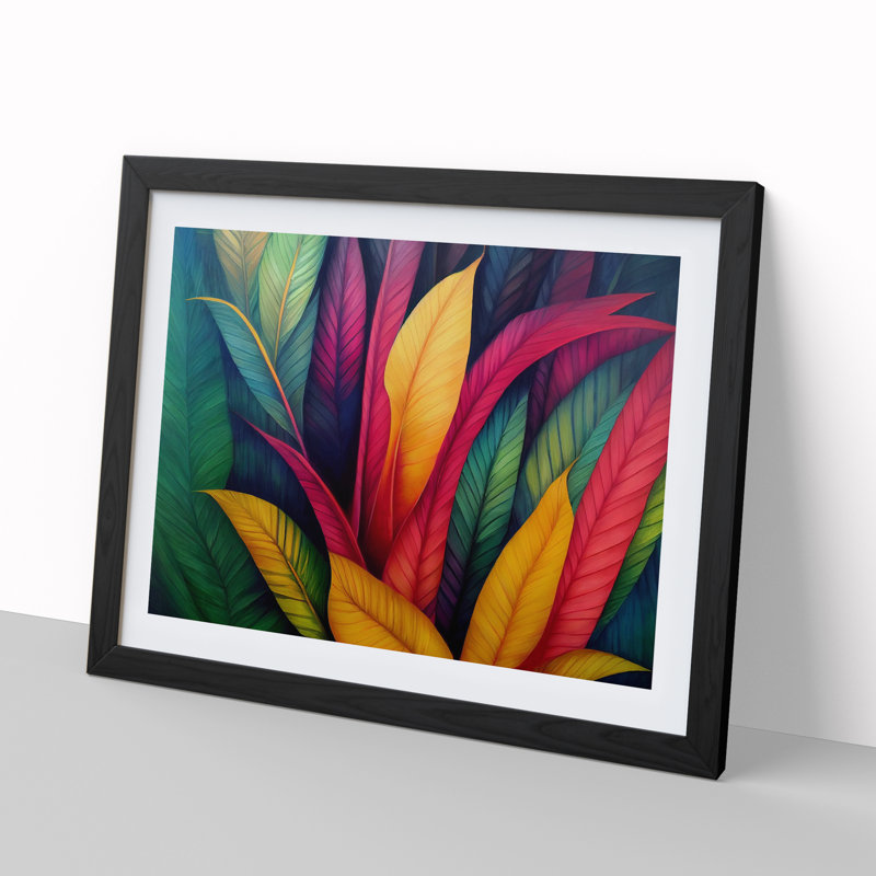 Bright Tropical Leaves - Single Picture Frame Print, 46cm H x 64cm W x 2cm D, Black Framed
