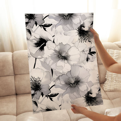 Floral noir et blanc, fleurs, impression d'art moderne sans cadre