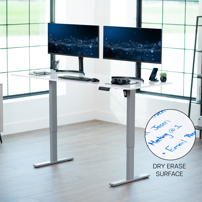VIVO Single Motor Electric Desk with Push Button Memory Controller, 48.5" H x 71" W x 30" D, Whiteboard/Gray