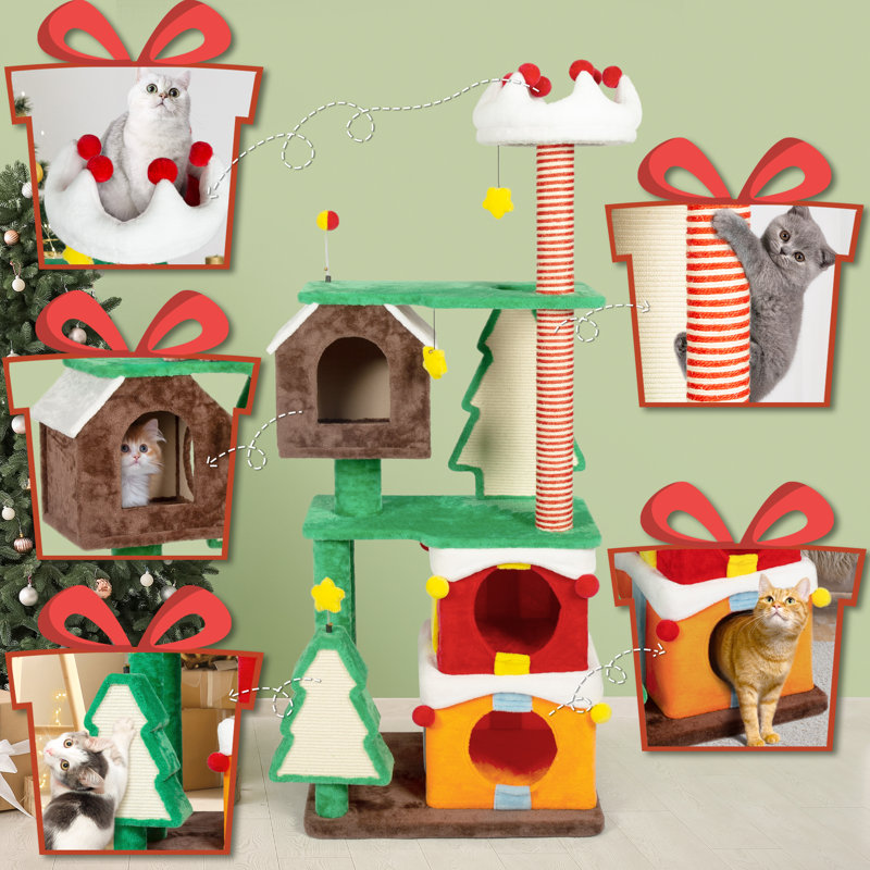 68.9" H Cat Tree for Christmas,  Multi-Level Cat Tower with Christmas Gift Stack Cat Condo and Scratching Post