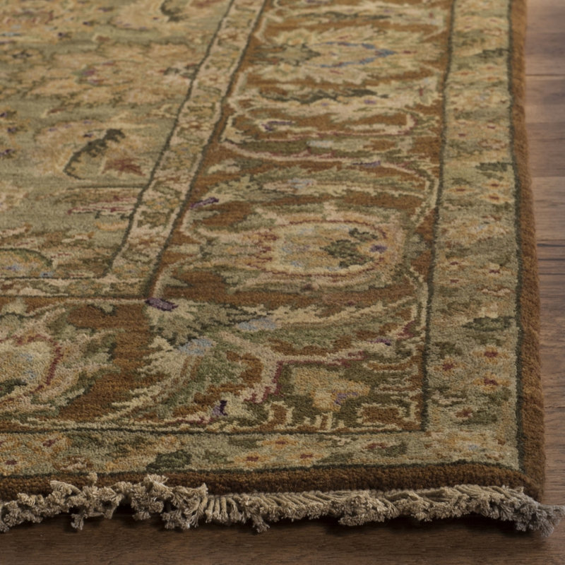 Tapis vert clair / doré noué à la main Nanango, Rectangle 12 pi x 15 pi