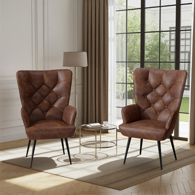 Fauteuil à oreilles en similicuir Nalupatio, fauteuil capitonné capitonné en cuir PU, fauteuil à oreilles avec lecture, fauteuil d'appoint pour salon, brun