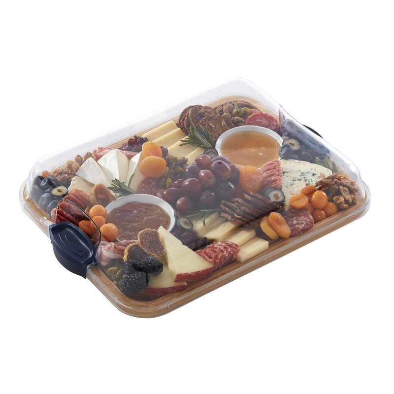 Farberware Build-A-Board Bamboo Charcuterie Board with Locking Lid, Navy
