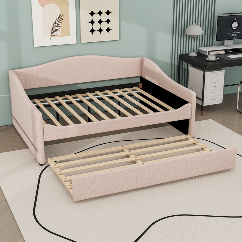 Upholstered Daybed with Trundle and LED Lights, Full/Double, Beige