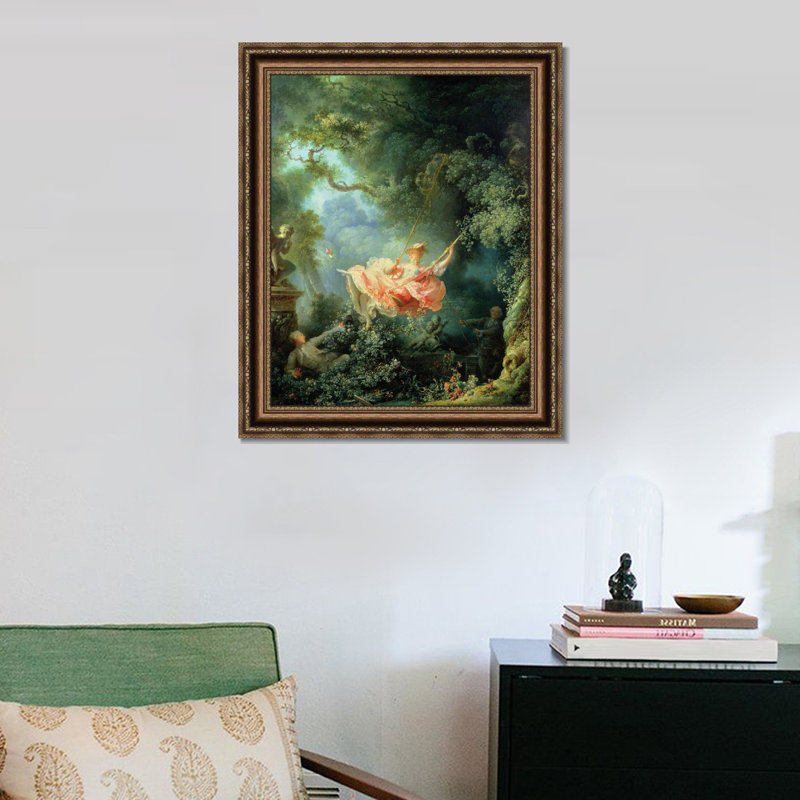 Art encadré sur toile, "The Swing" par Jean Honore Fragonard, décoration murale pour le bureau à domicile (cadre doré en relief rétro, 26 po x 32 po)