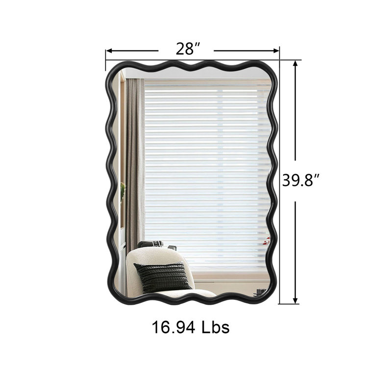 Black Solid Wood Wavy Rectangular Wall Mirror