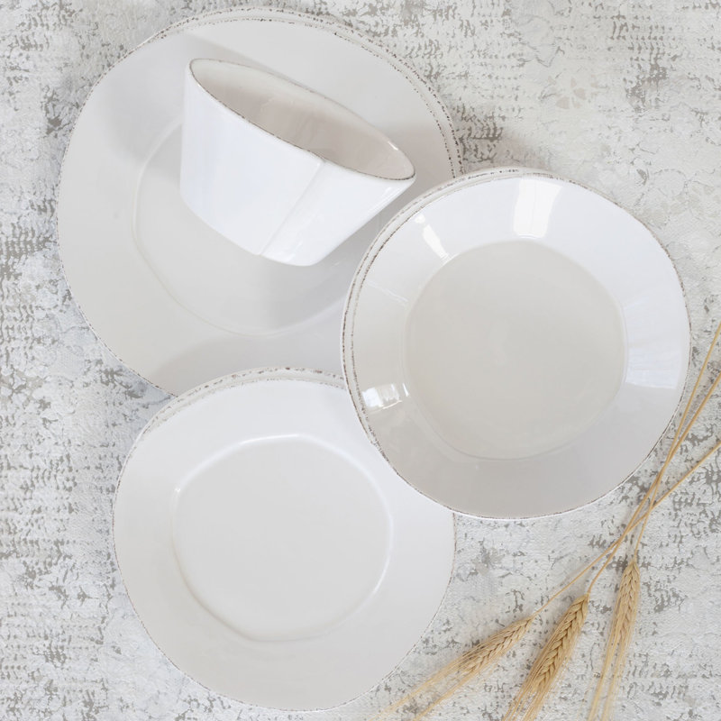 Lastra Handmade Stoneware Dinnerware Set 4 Piece, White