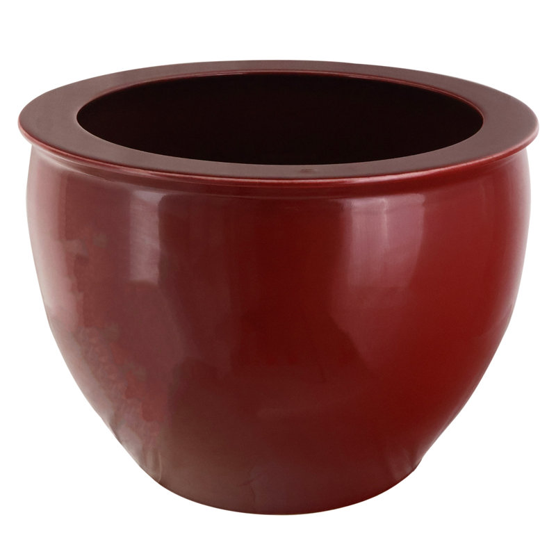 Grand pot à fleurs chinois en porcelaine émaillée rouge sang de bœuf de 26 po de largeur
