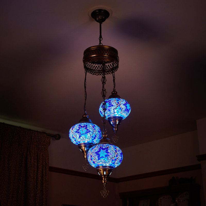 Karlie 3 - Light Antique Bronze Cluster Pendant, Blue