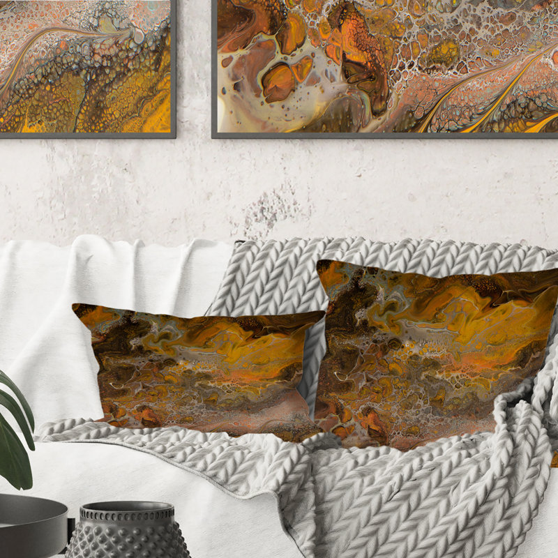 Coussin décoratif orange, noir et gris - imprimé moderne 12 po x 20 po