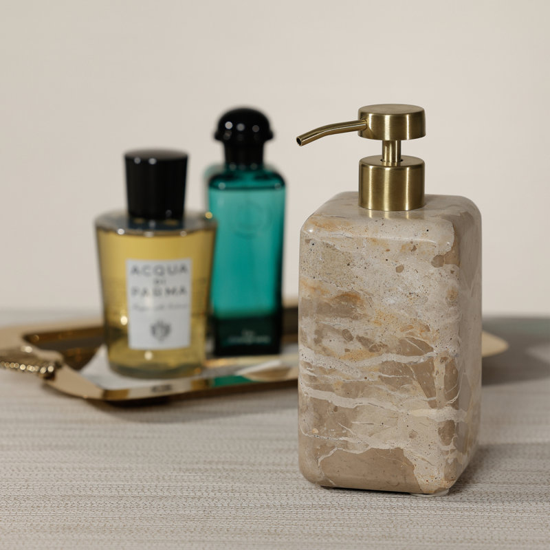 Marble Soap and Lotion Pump Dispenser, Beige Crema Fossil