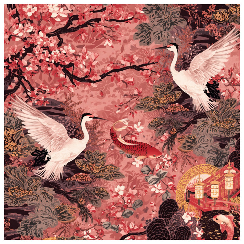 Rideaux Cherry Blossom Cranes, 50 po x 80 po - 1 panneau, Transparent