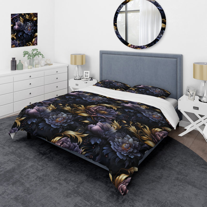 Ensemble de housse de couette à motif floral en polyester microfibre Jayle, Housse de couette pour très grand lit et 2 très