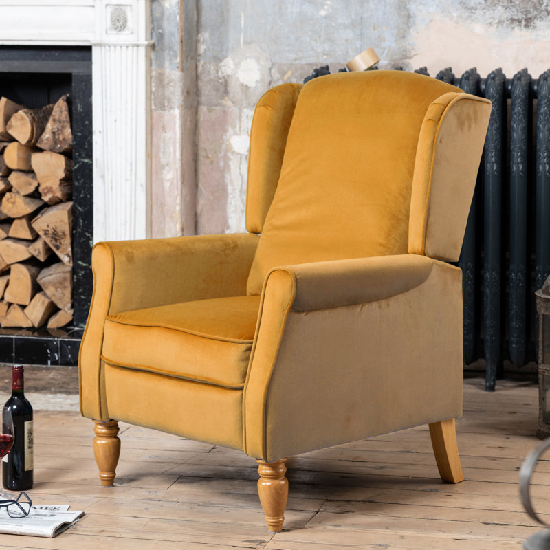 Airell 70cm Wide Velvet Wing Chair Recliner, Yellow