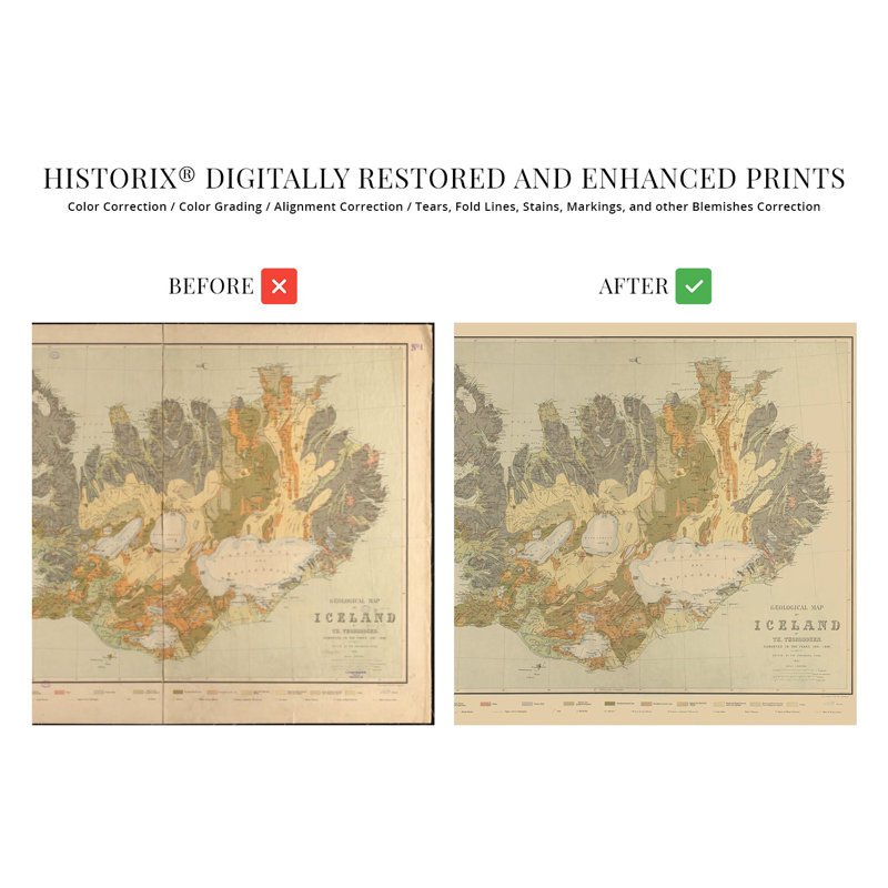 1901, Islande, affiche de carte sur papier, H 18 po x l 24 po x P 0,01 po