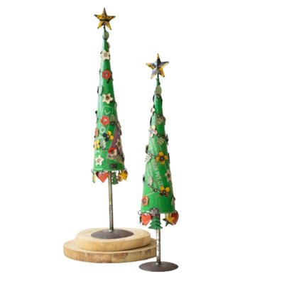 SET OF TWO RECYCLED METAL CHRISTMAS TREES