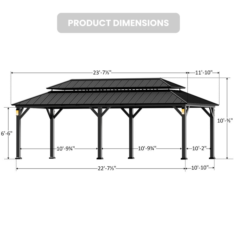 Hamilton 12 FT. x 24 FT. Hard Top Gazebo With Solar Self Powered LED Lights, Mosquito Netting And Canopy Hook, Matte Black