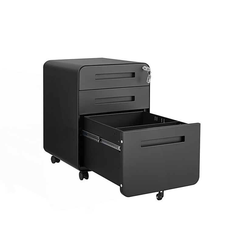 3 Drawer Mobile File Cabinet, Simple Style Versatile Storage Cabinet, Living Room Storage Cabinet, Black