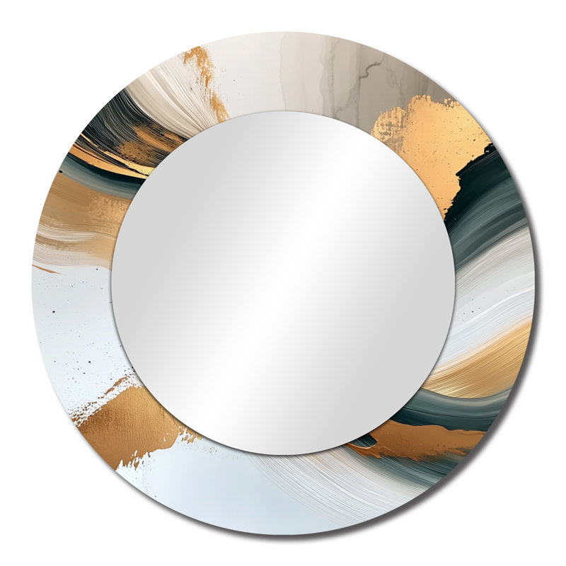 Silent Melody Of Golden Hard Edge Ink I - Hard Edge Painting Wall Mirror Art - Printed On Metal, 23" x 23"