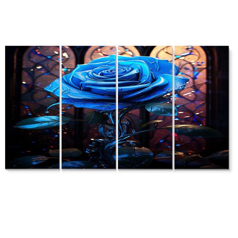 Godinne - Rose, art mural 4 pièces, H 28 po x l 48 po