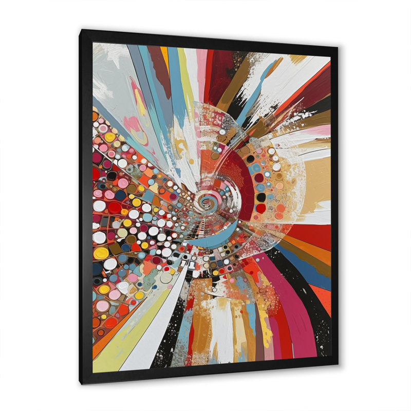 "Dots And Triangle Shapes", reproduction d'art sur toile abstraite, H 20 po x l 12 po x P 1 po, Cadre photo noir
