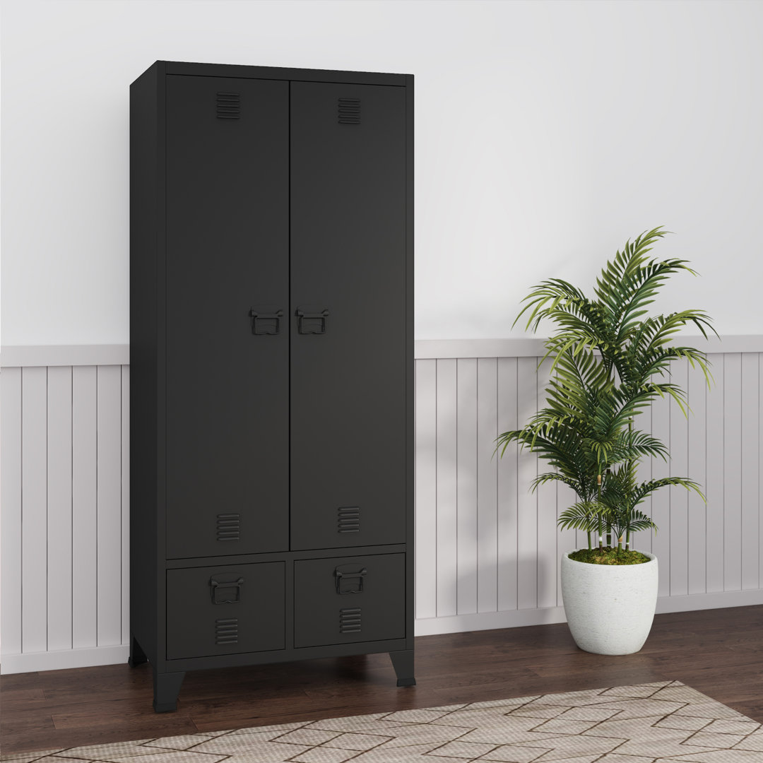 Kleiderschrank Saffell mit 2 Schubladen 180x90x40 cm Schwarz 17 Stories