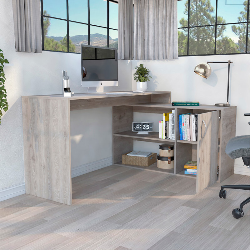 L-Shaped Desk Desti, Office, Light Gray, Light Gray