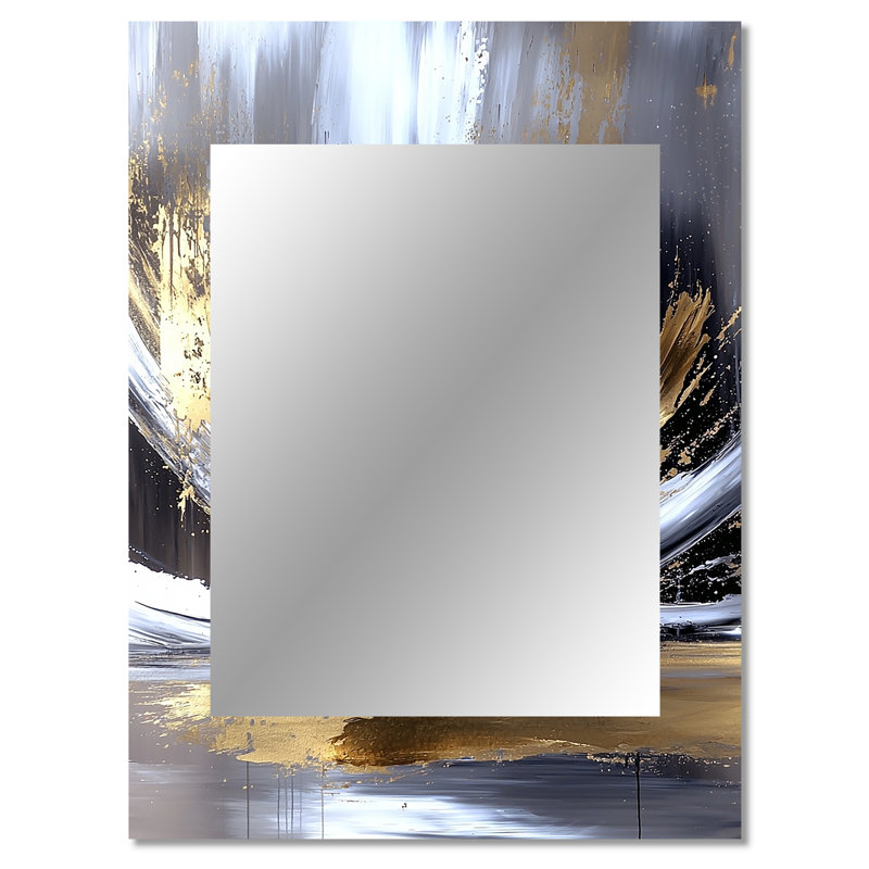 Gold Sturdy Guardians Accented With Grey II - Abstract Decorative Mirror, Modern Wall Mirror, Printed Metal Art, 40" x 30"