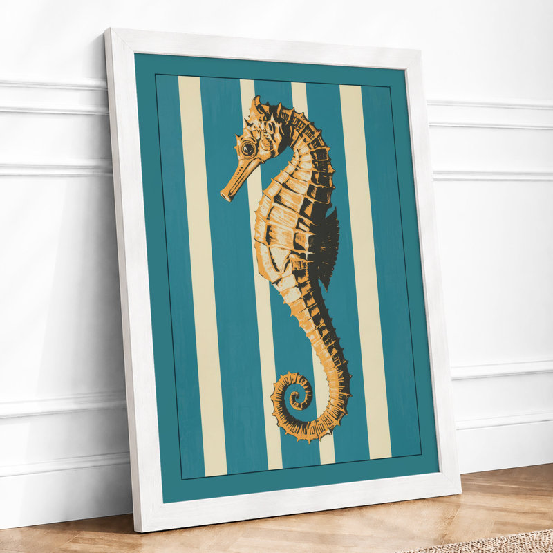 Golden Seahorse Portrait Coastal - Print, A4 - 29.7 x 21.0 cm, White