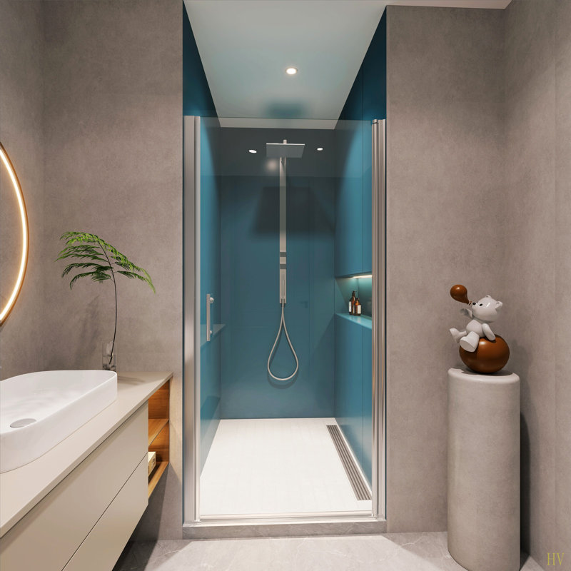 Porte de douche pivotante universelle à réglage de 1 3/8 po, ouverte à l'extérieur, avec verre trempé de 1/4 po, Matte Black