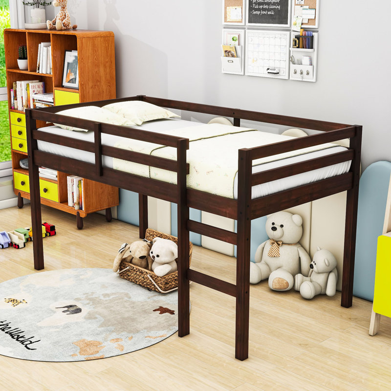 Lit mezzanine simple en bois avec échelle, Espresso