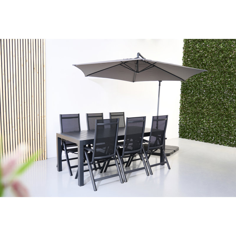 Anabia 6 - Person Patio Dining Set with Extendable Rectangular Table, Black