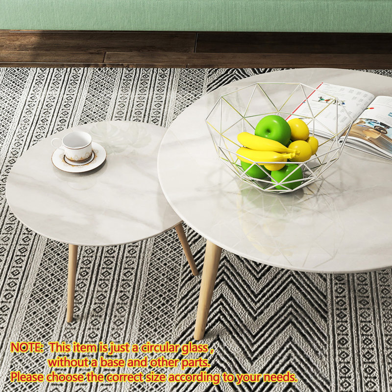 Plateau de table rond en verre trempé de 20,1 po avec motif de marbre gris imprimé, rebord rond épais poli de 0,315 po (8 mm)