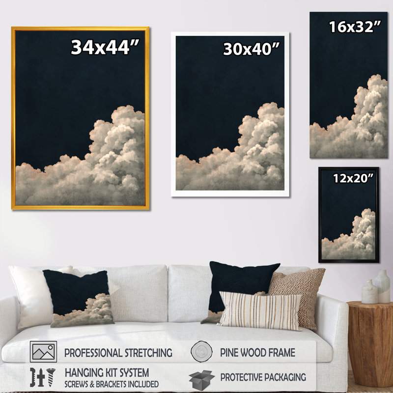 «Fluffy White Clouds In The Sky», impression encadrée de nuages, toile blanche minimaliste, Cadre photo unique, Blanc