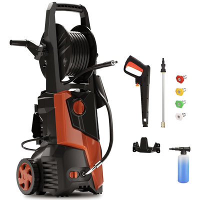 Electric Pressure Washer 4200PSI MAX 2.5GPM, Retractable Hose Reel, High-Pressure Multi-Surface Cleaning, Dirt, Grime Removal, with 4 Nozzle Tips, 500ML Foam Cannon, Stainless Steel Lance, Automatic Total Stop System for Car, Home Cleaning