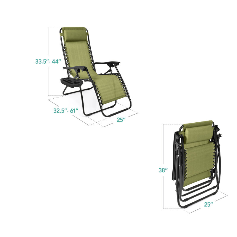  Set Of 2 Zero Gravity Lounge Chair Recliners For Patio, Pool W/ Cup Holder Tray - Dusty Green/Black, Black, Dusty Green