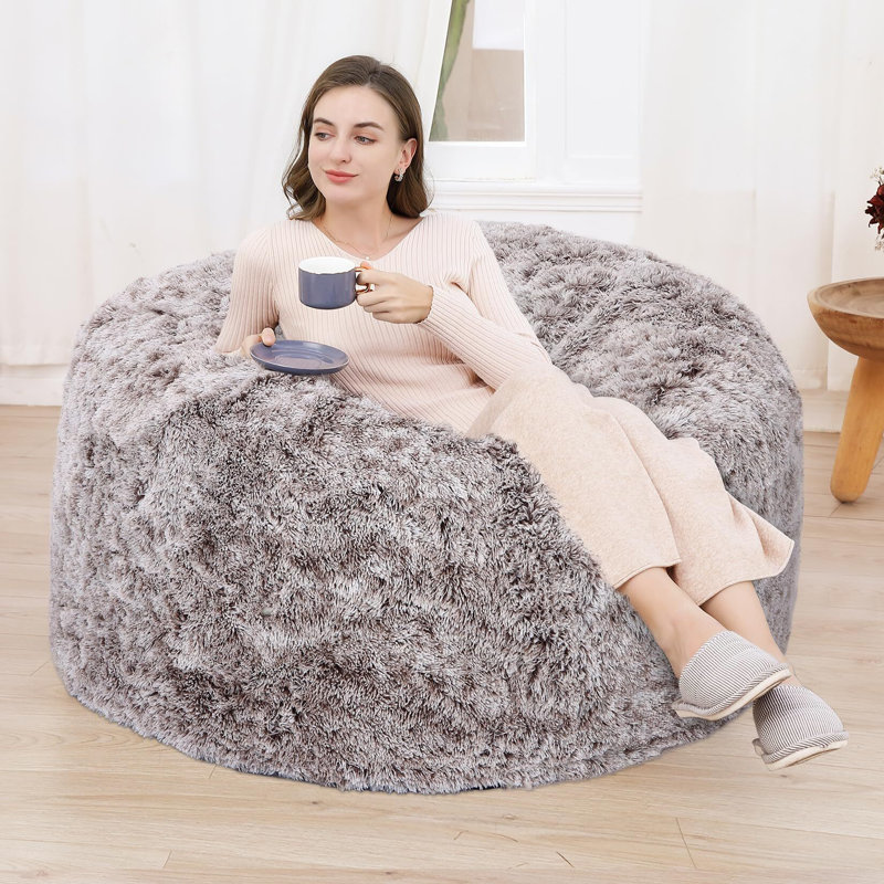 Housse de fauteuil à billes, housses de canapé moelleuses lavables, Velours PV gris, H 25,5 po x l 45 po x P 45 po