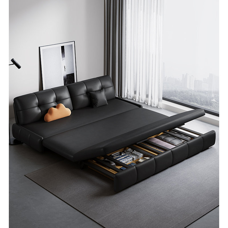 Minimalist Modern Cat Scratch Leather Extendable Storage Living Room Sofa, 33.9" H x 63" W x 32.3" D