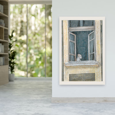 Curious Dog Window View Romantic Abstract Contemporary Dog Animal Portrait Wall Art Print 1 Piece Wrapped Canvas Wall Art