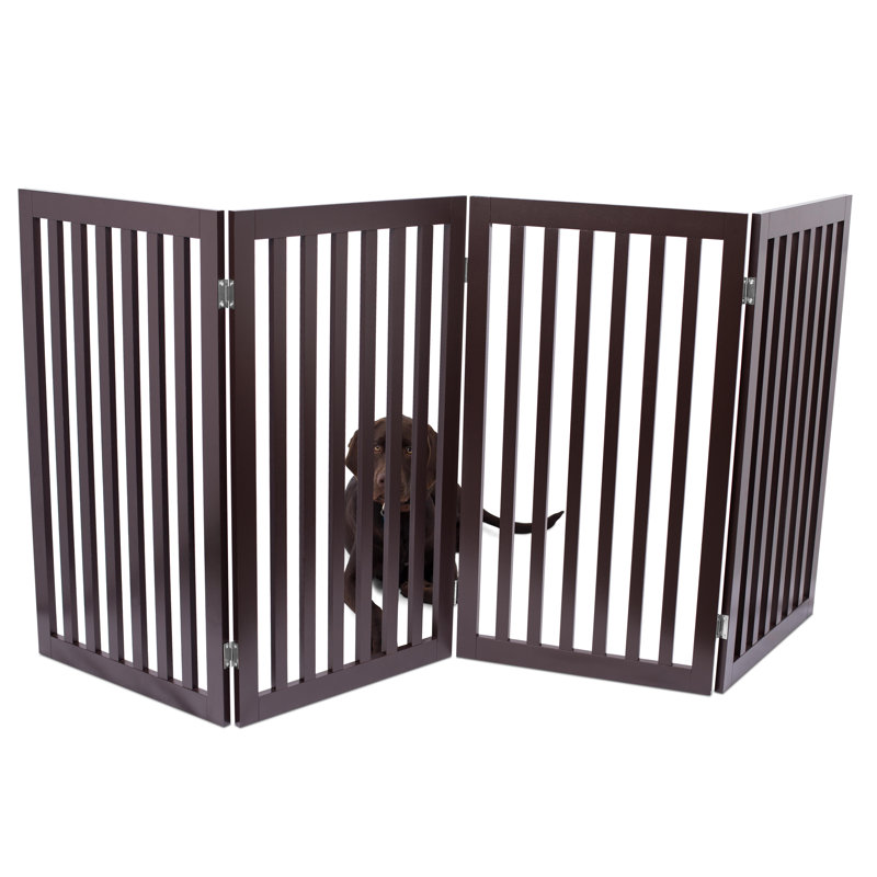 Espresso Solid Wood Freestanding 4-Panel Pet Gate