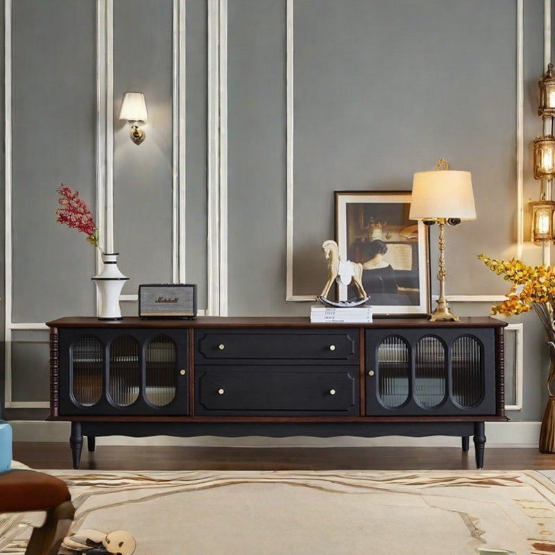 Retro design solid wood TV cabinet, Black/Brown