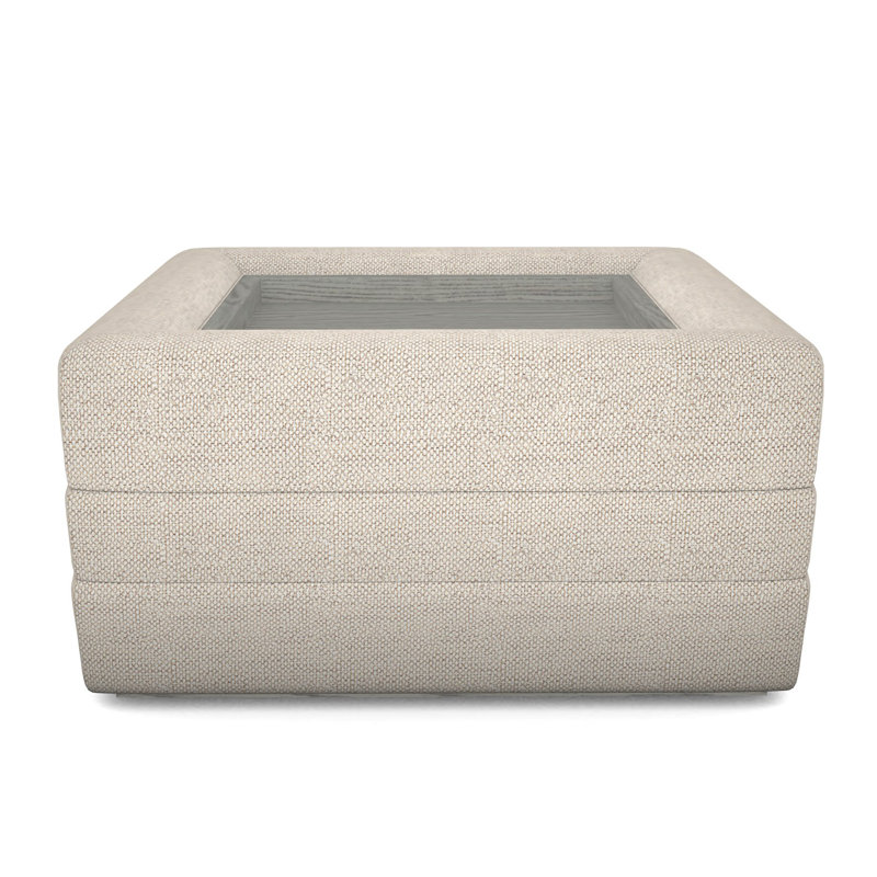 Boyden Ottoman with Wood Tray, Impala Linen, Dove Gray