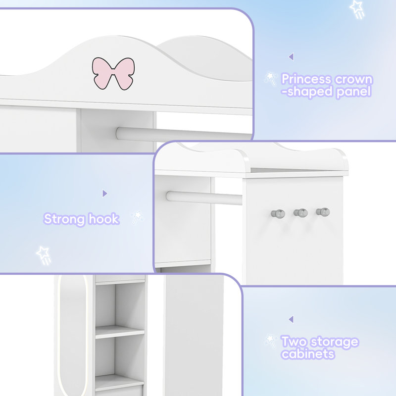 Kids Armoire With Jewelry Cabinet, White