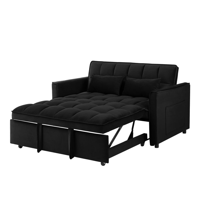 Mexborough Velvet Square Arms Sofa, Black, 30.8" H x 51.2" W x 33.5" D