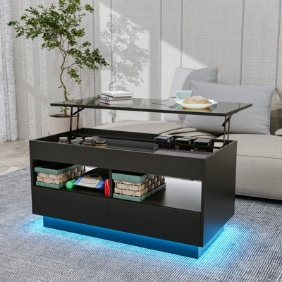 Ayotomi Lift Top Coffee Table with RGB LED Lights, Hidden Compartment & Drawers & Shelves