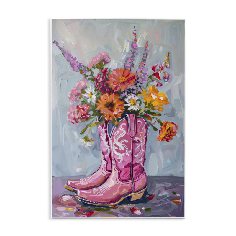 Art floral sur plaque de bottes de cowboy floral par Petal Prints Design, H 19 po x l 13 po
