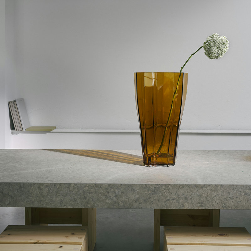 Reed Handcrafted Glass Table Vase, 19.7" H x 11.6" W x 11.6" D, Amber